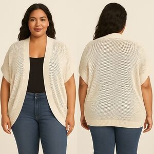 2x/3x Cocoon Style White Cardigan